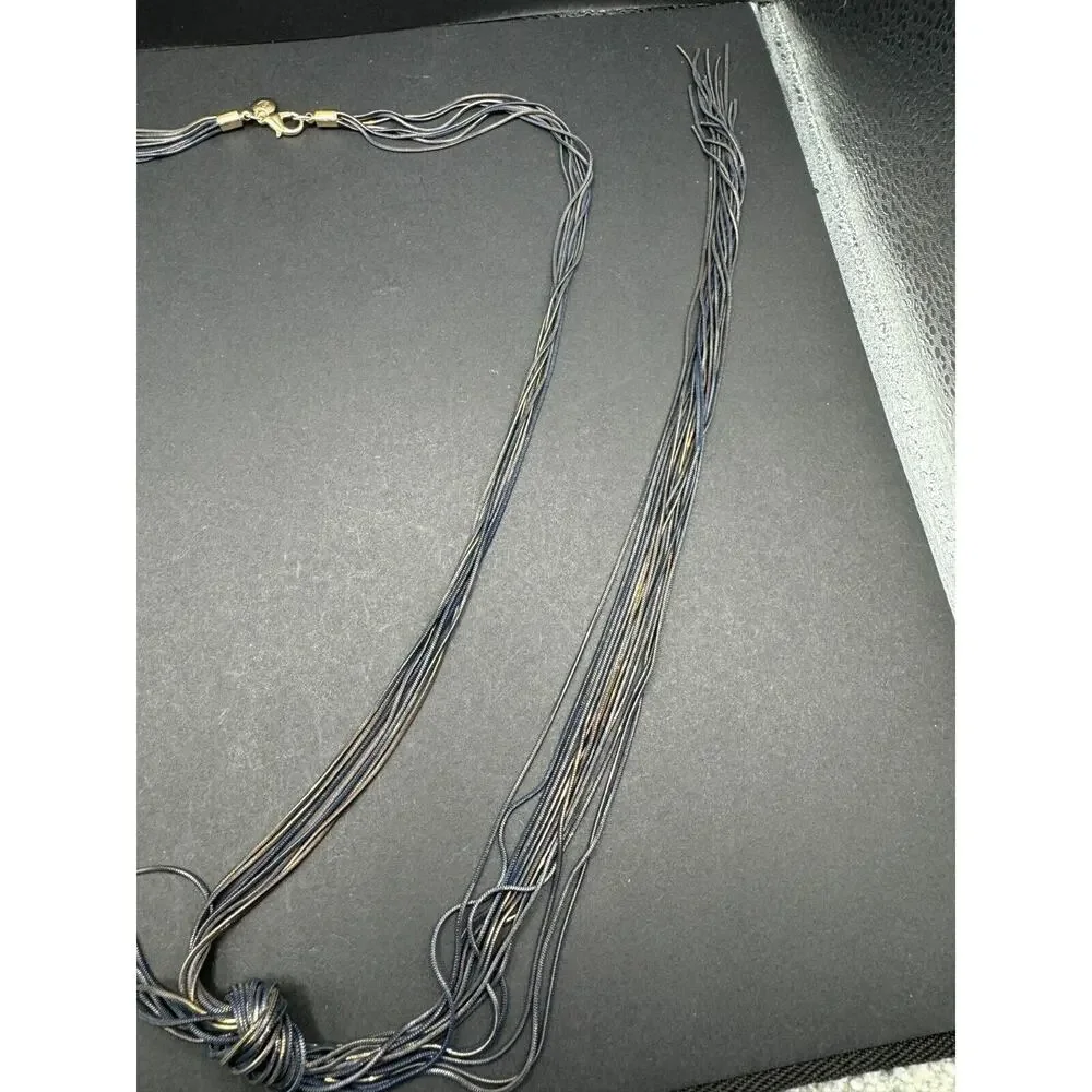 Vintage Blue Gold Two Tone Knot Multi Strand Snake Chain Statement Necklace